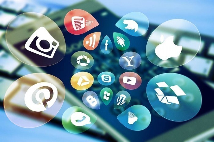 social media icons floating